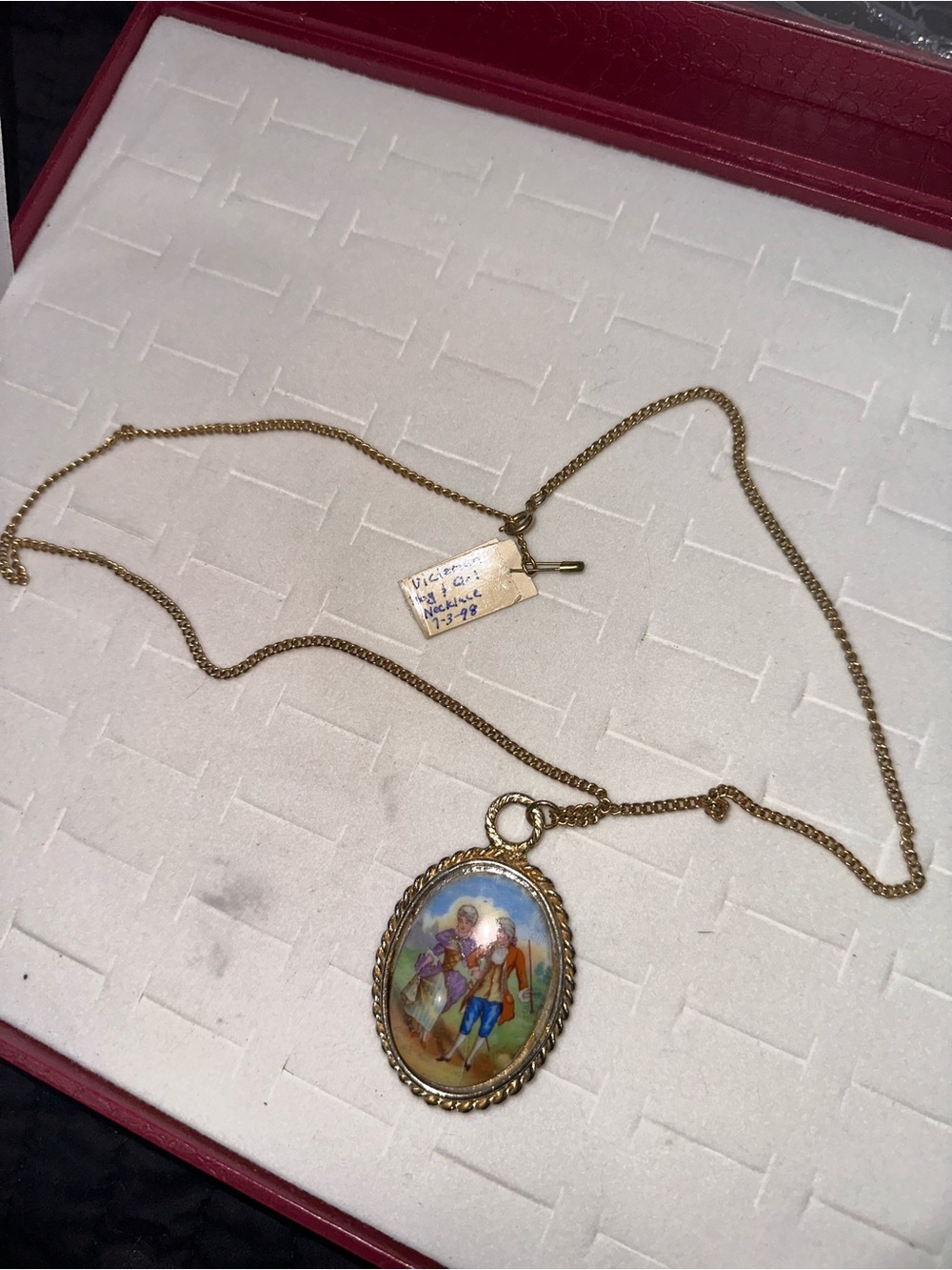 1950s-70s Limoges France Hand Painted Porcelain Victorian Necklace